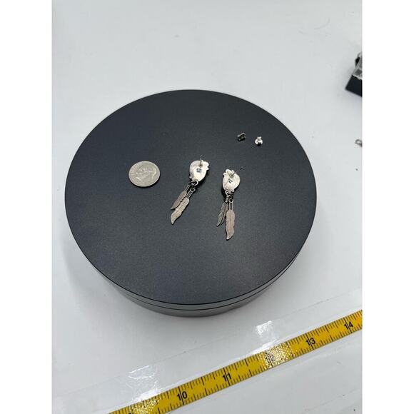 FM Fred Maloney Vintage Native American Onyx Sterling Silver Feather Earrings - Picture 5 of 13